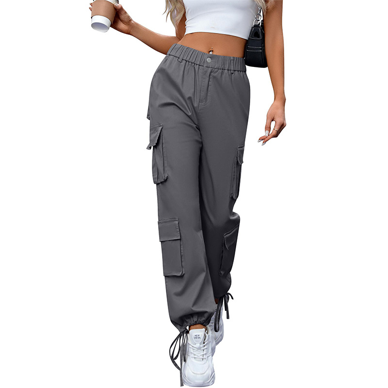 High-Waist Wide-Leg Cargo Pants with Eight Pockets