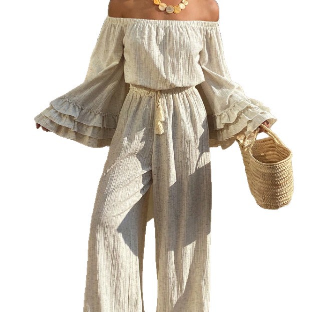 Off-Shoulder Ruffle Two-Piece Vacation Set