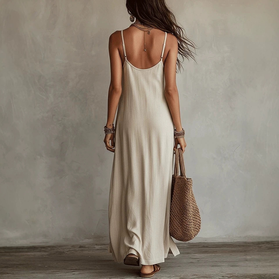 Women's Solid Color Sleeveless Maxi Dress Loose Fit Beach Vacation