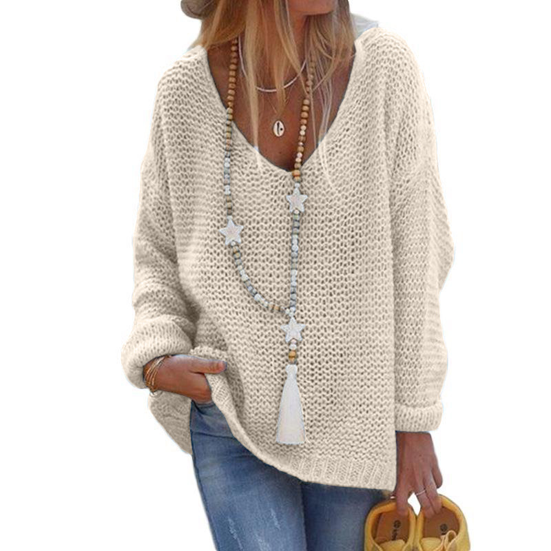 V-Neck Long-Sleeve Knit Sweater Top Plus Size Women's