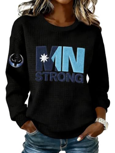 Women's MN Letter Print Crewneck Sweatshirt Casual Pullover