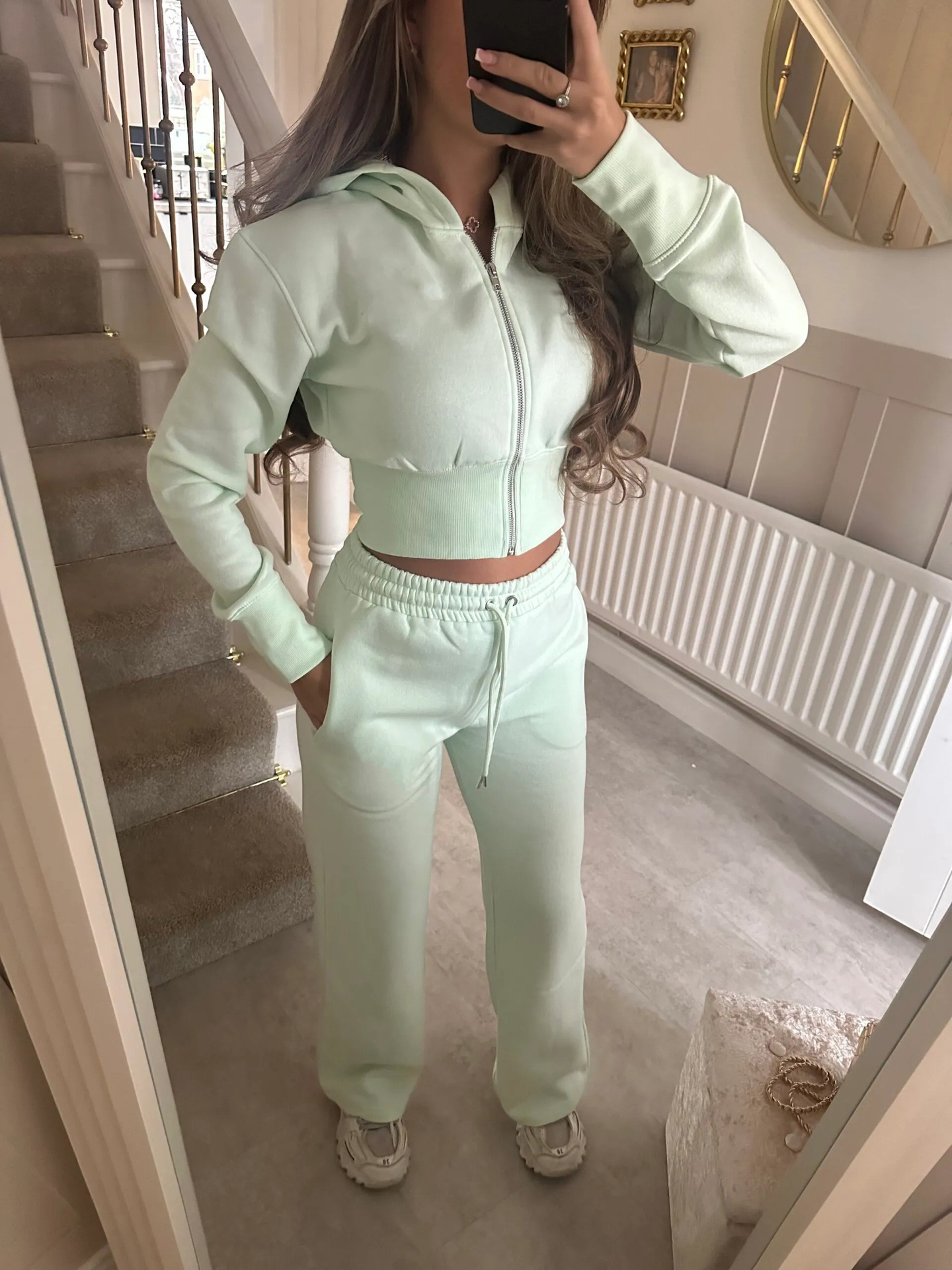 Women's Solid Color Hooded Cardigan and Straight-Leg Pants Set Casual Knit Two-Piece