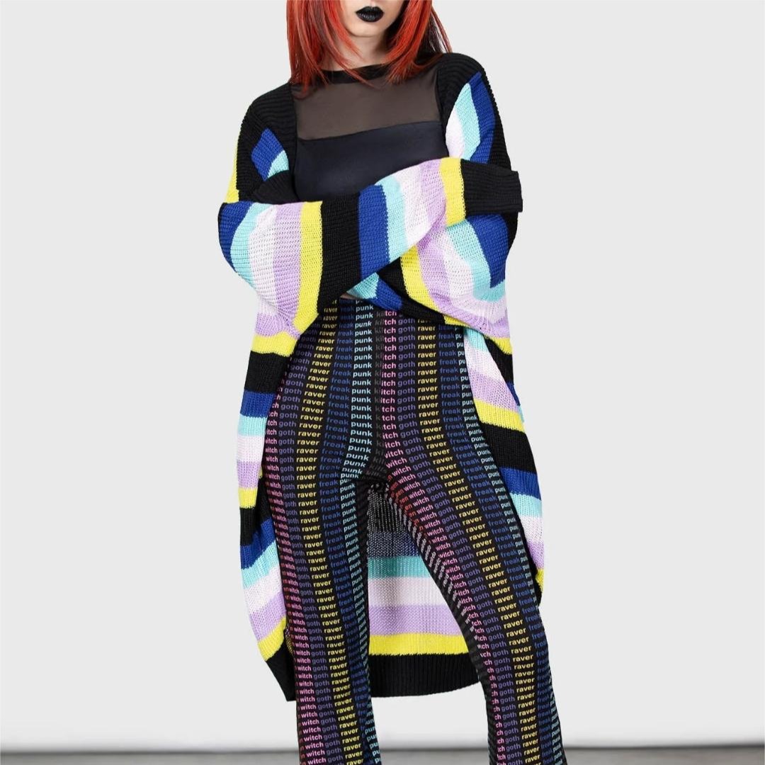 Striped Knit Cardigan Long Loose Halloween Sweater Coat