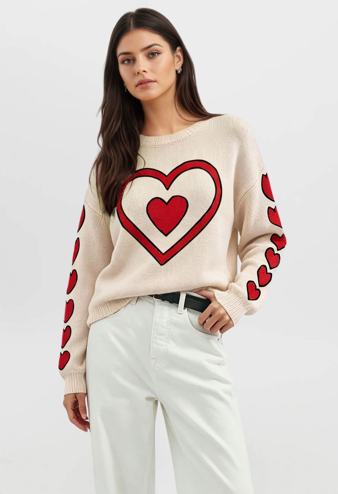 Heart Color-Block Pullover Sweater