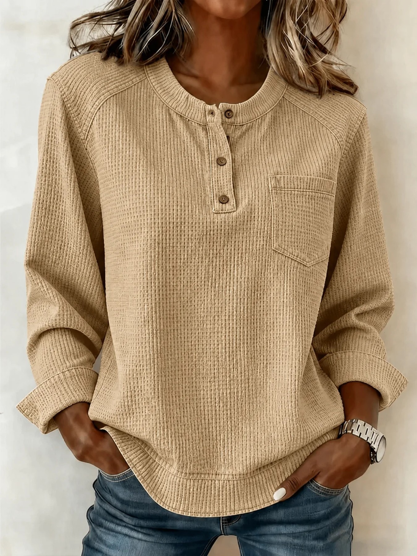 Women's Vintage Leopard Print Raglan Button Sweatshirt