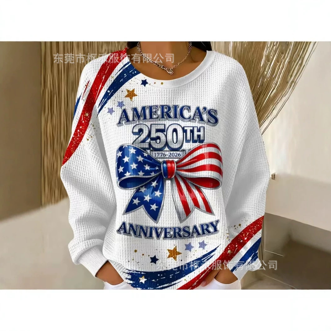 Women's American Flag Bow Anniversary Print Sweatshirt