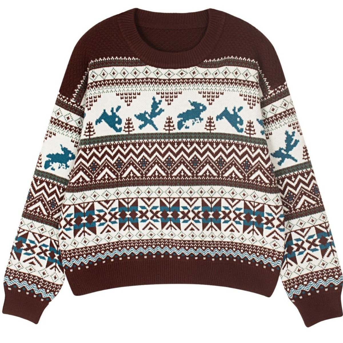 Rabbit Pattern Pullover Sweater Loose Knit Top