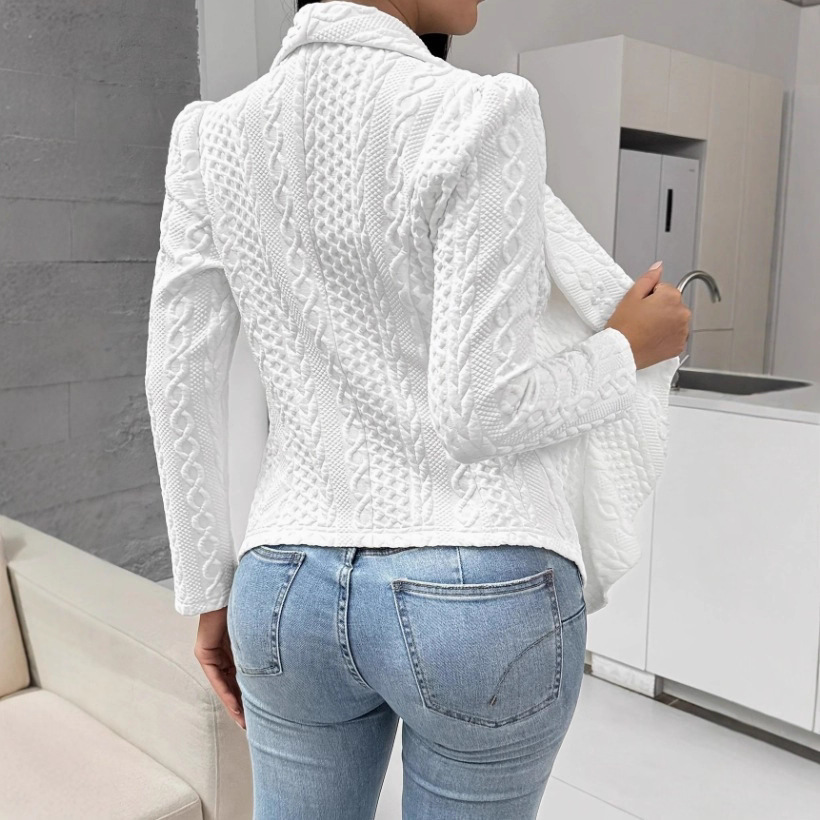 Women's Solid Color Open-Front Cardigan Jacket, White, Fall & Winter