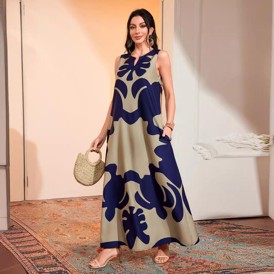 V-Neck Sleeveless Bohemian Print Maxi Dress
