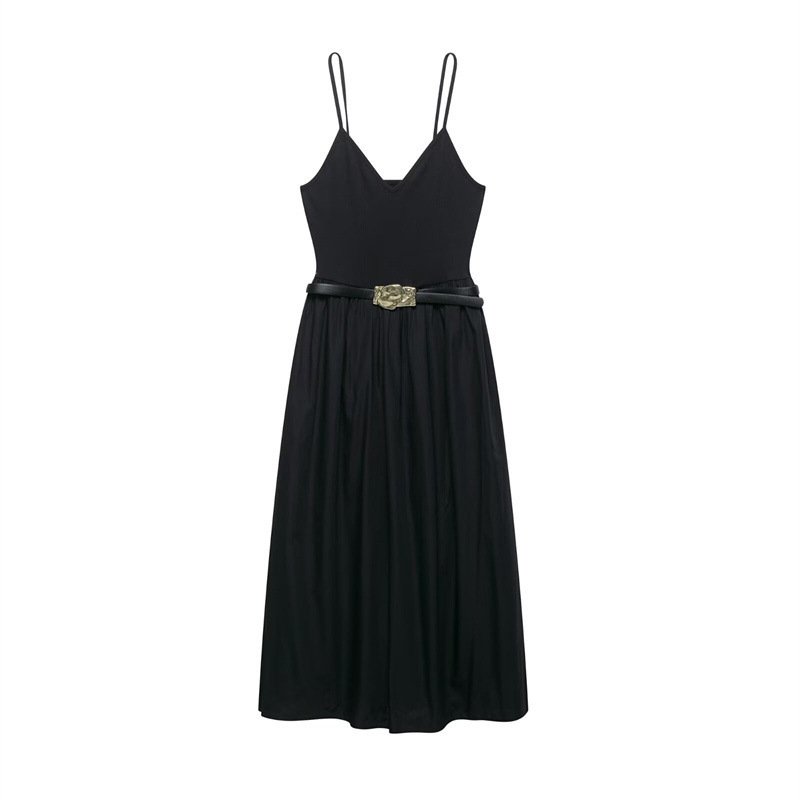 Women's Belted Spliced Midi Dress