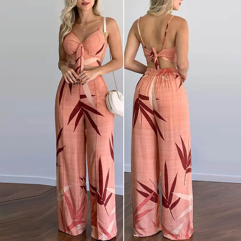 Women's V-Neck Printed Tank Top & Wide-Leg Pants Set