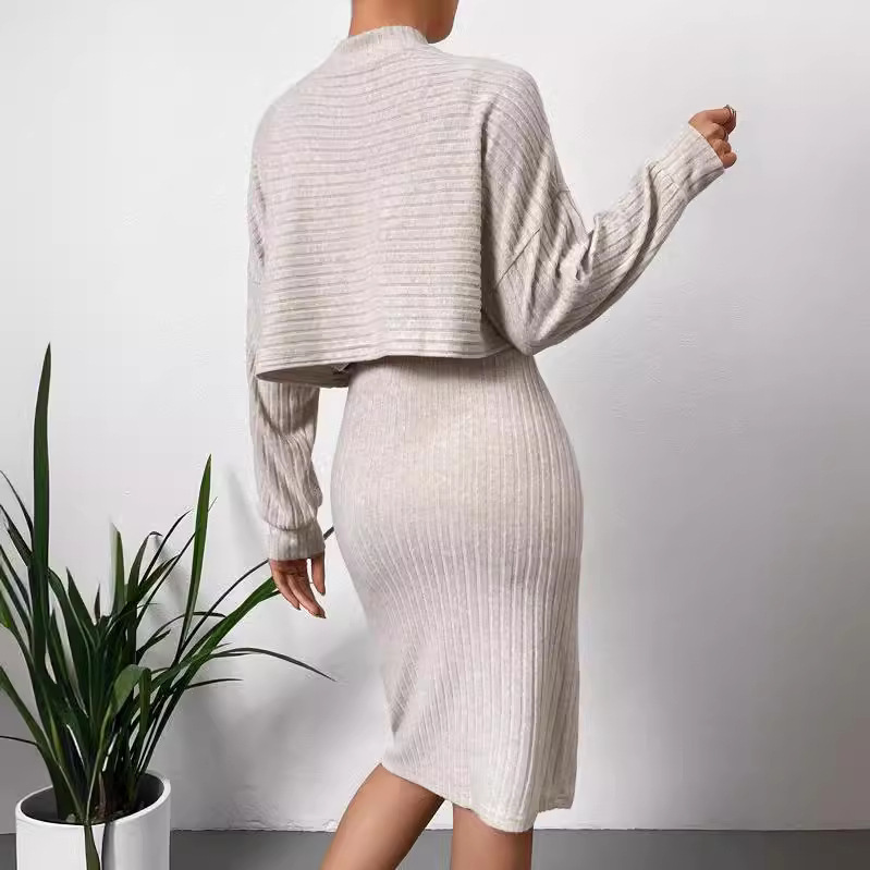 Ribbed Long-Sleeve Top and Cami Dress Set