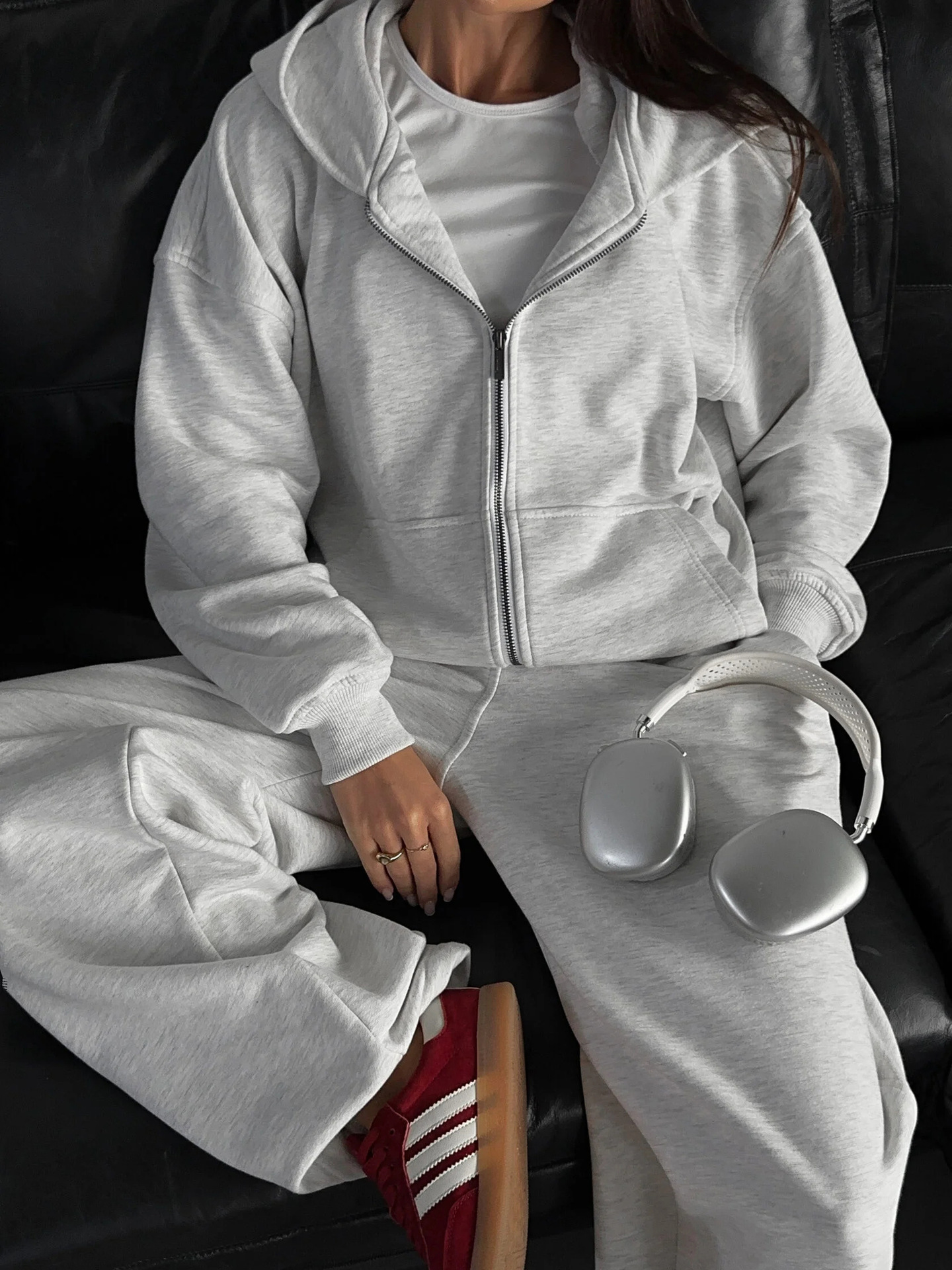 Women's Casual Hooded Long Sleeve Knit Two-Piece Set