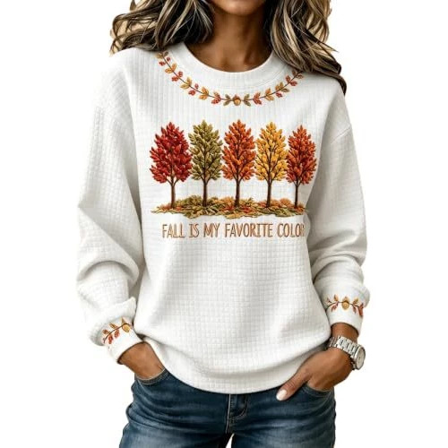Women's Tree Letter Maple Leaf Print Casual Sweatshirt