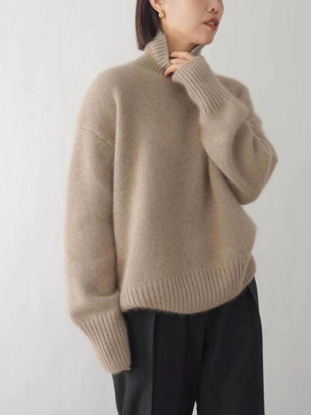 Women's Thick High-Neck Loose Knit Pullover Sweater