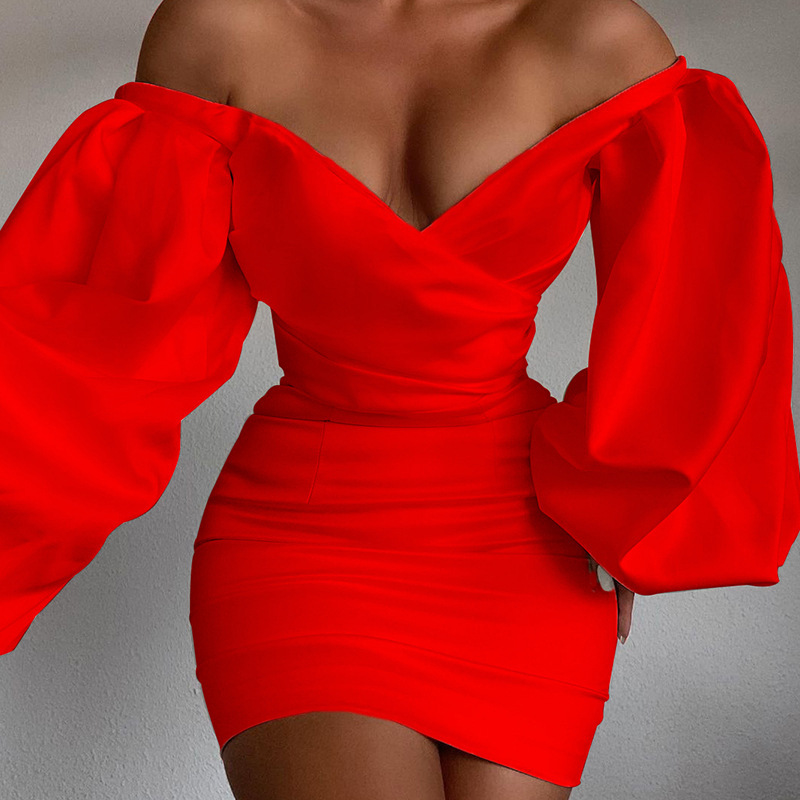Women's Off-Shoulder Bodycon Dress Slim Fit Solid Color