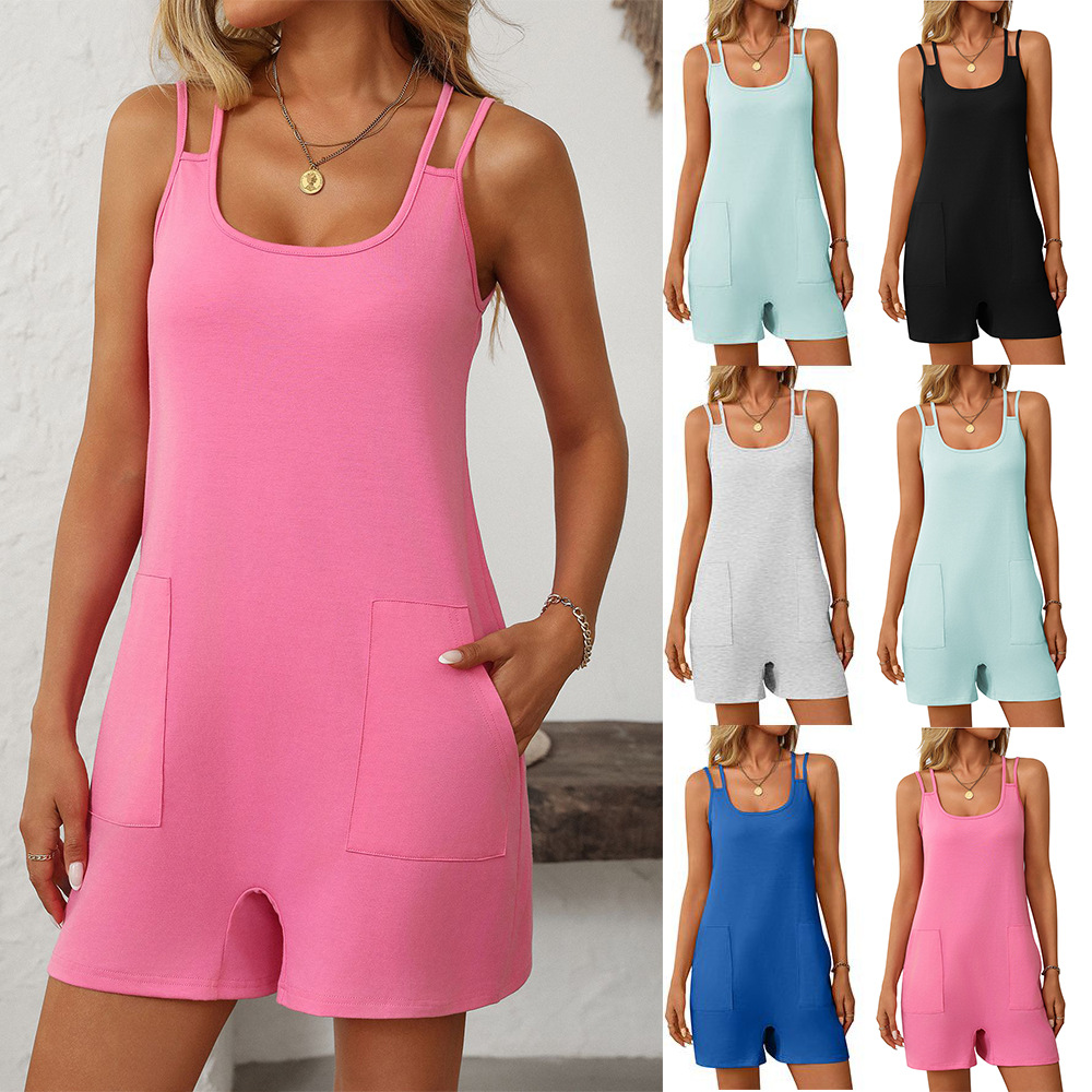 Women's Sleeveless Backless Wide-Leg Jumpsuit with Pockets