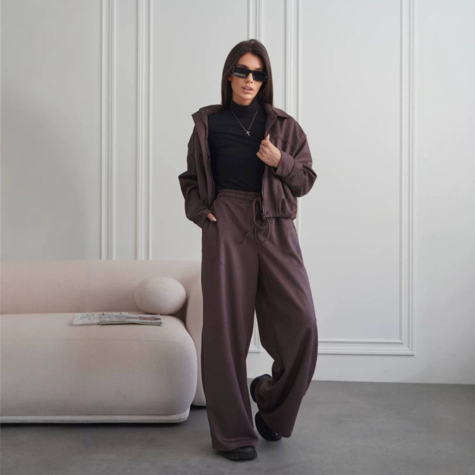 Women's Faux Suede Open-Front Jacket and Pants Set