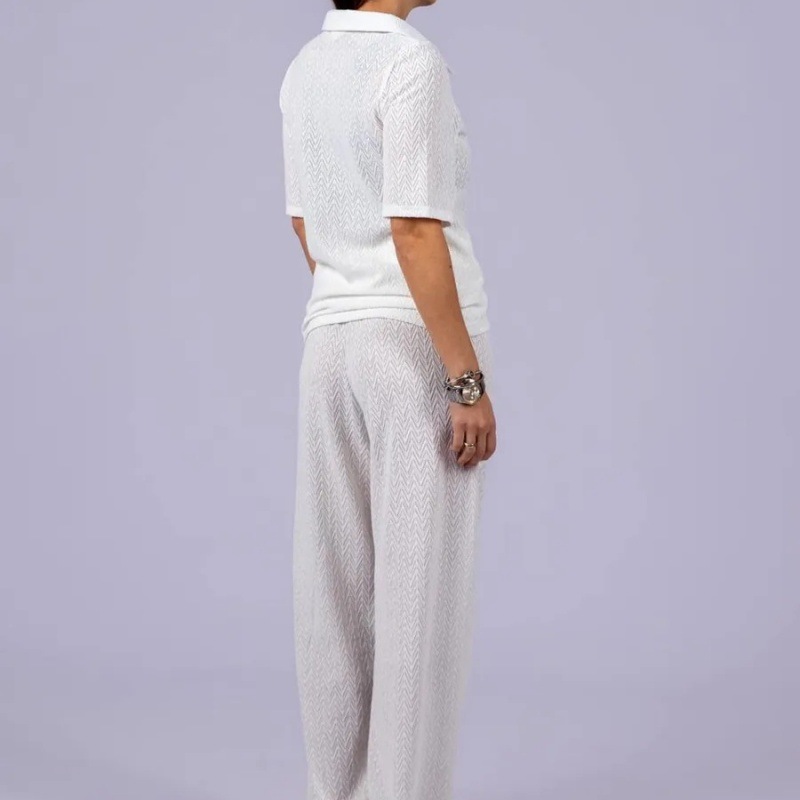 Women's Solid Color Lapel Short Sleeve Top and Wide Leg Pants Set