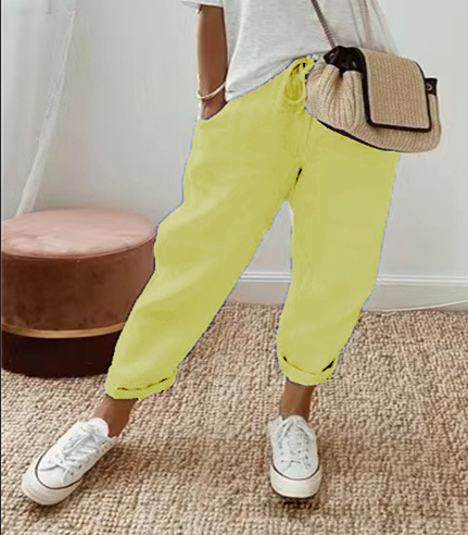 Women's Cotton-Linen Elastic Waist Casual Pants with Pockets