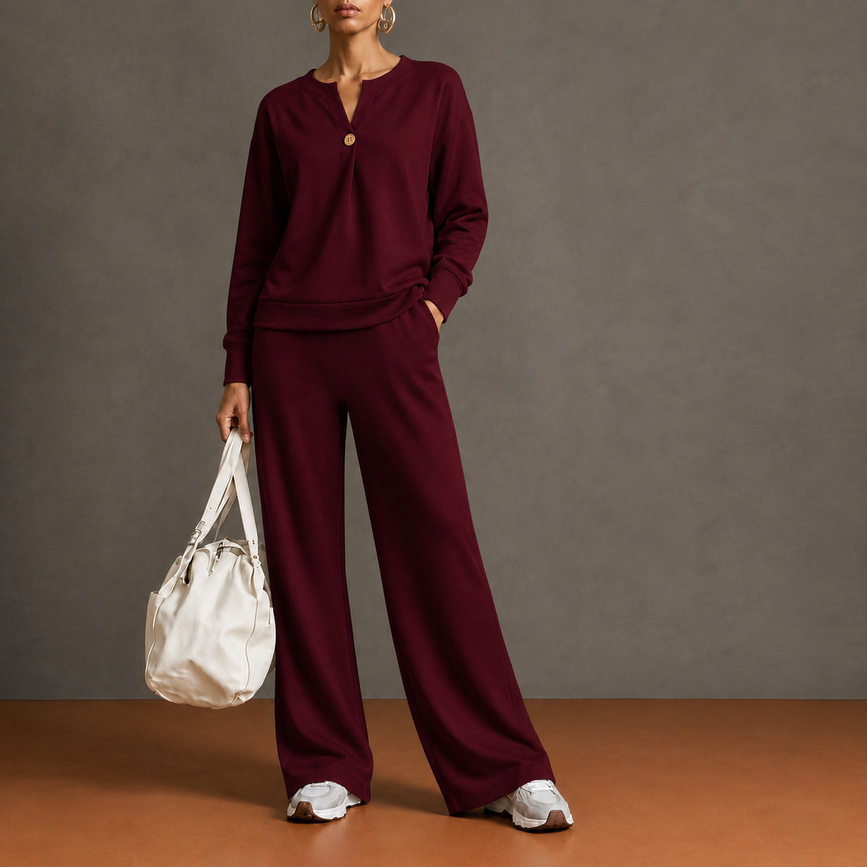 Women's Two-Piece Sweatshirt & Drawstring Wide-Leg Pants Set