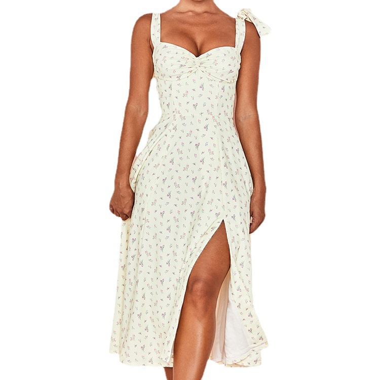 Women's Floral Open-Back Tie Strap Slit Cami Dress