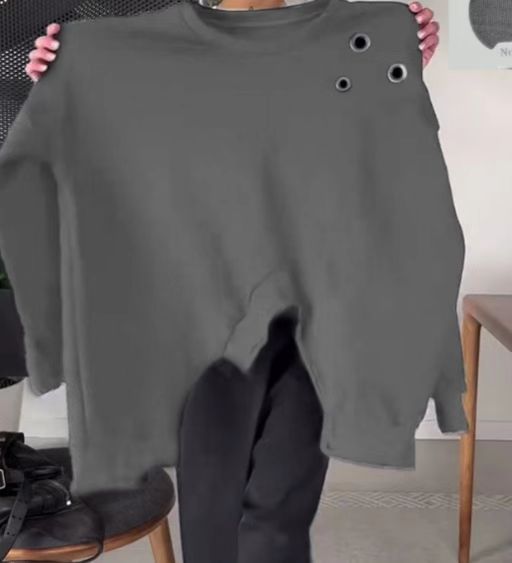 Women's Solid Color Long Sleeve Crew Neck Split Hem Sweatshirt