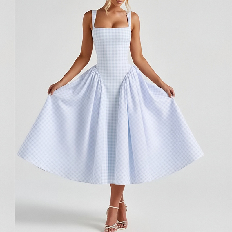 Women's Sleeveless Spaghetti Strap French Dress with Waist