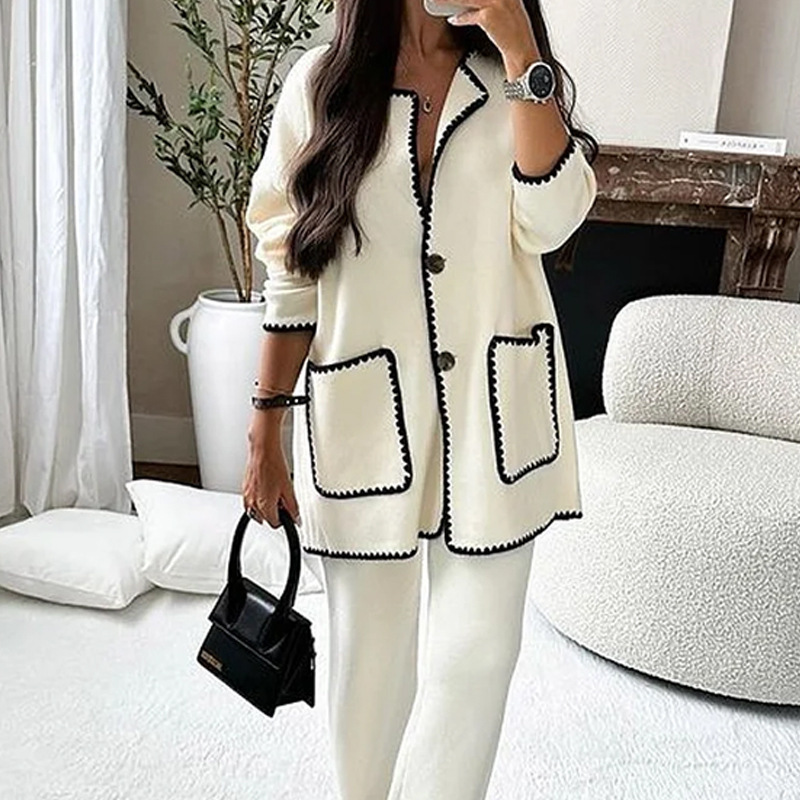 Women's Casual Solid Color Two-Piece Pants Set Long Sleeve