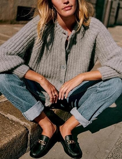 Women's Solid Knit Cardigan Round Neck Long Sleeve Loose Fit