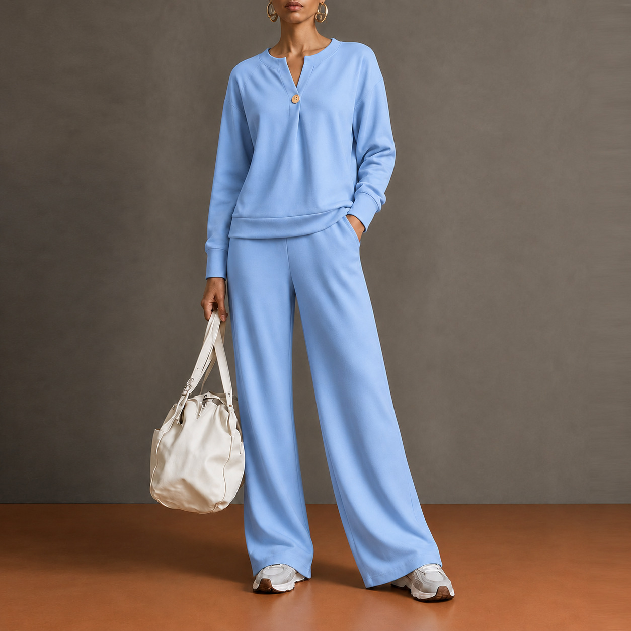 Women's Two-Piece Sweatshirt & Drawstring Wide-Leg Pants Set