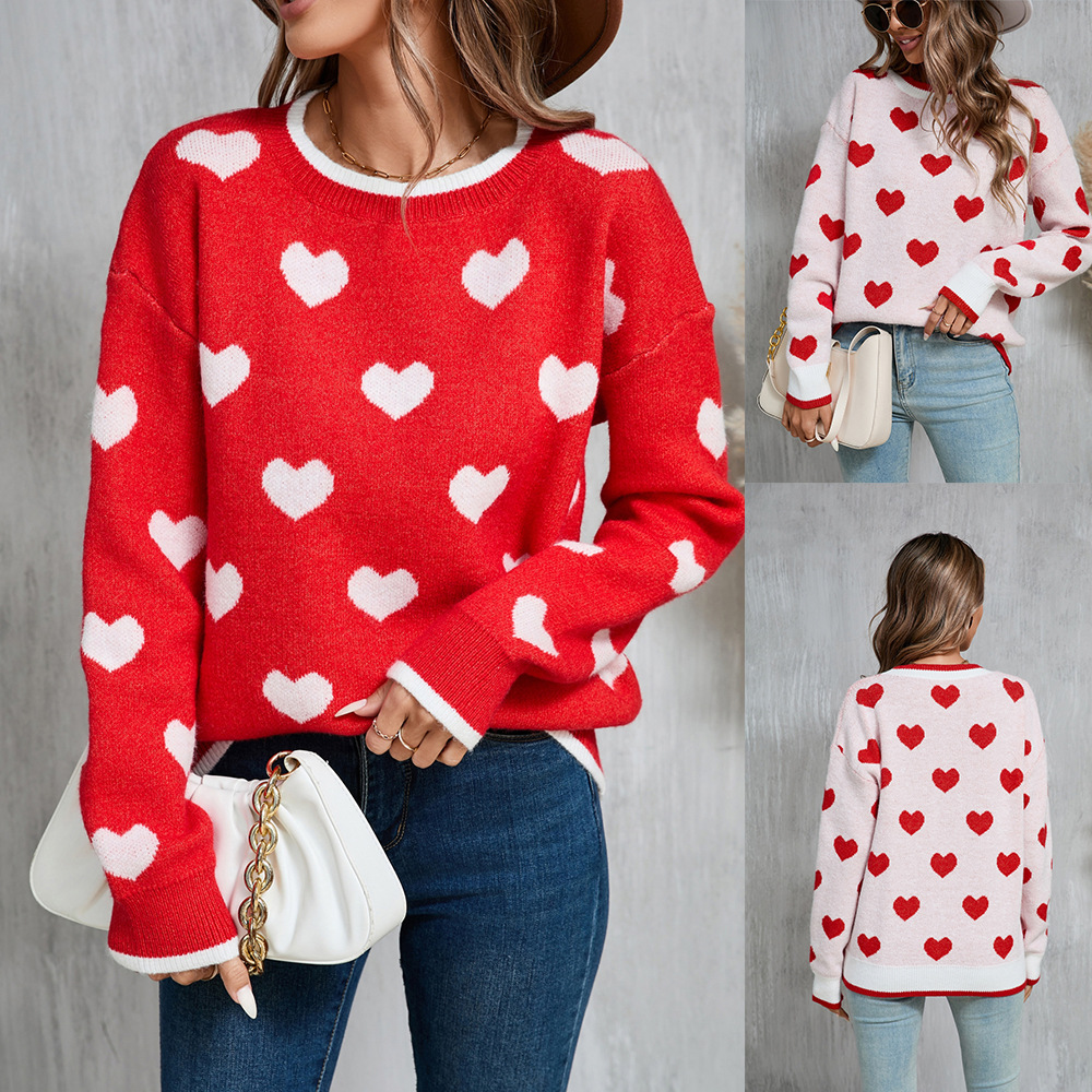 Heart Colorblock Long-Sleeve Knit Sweater