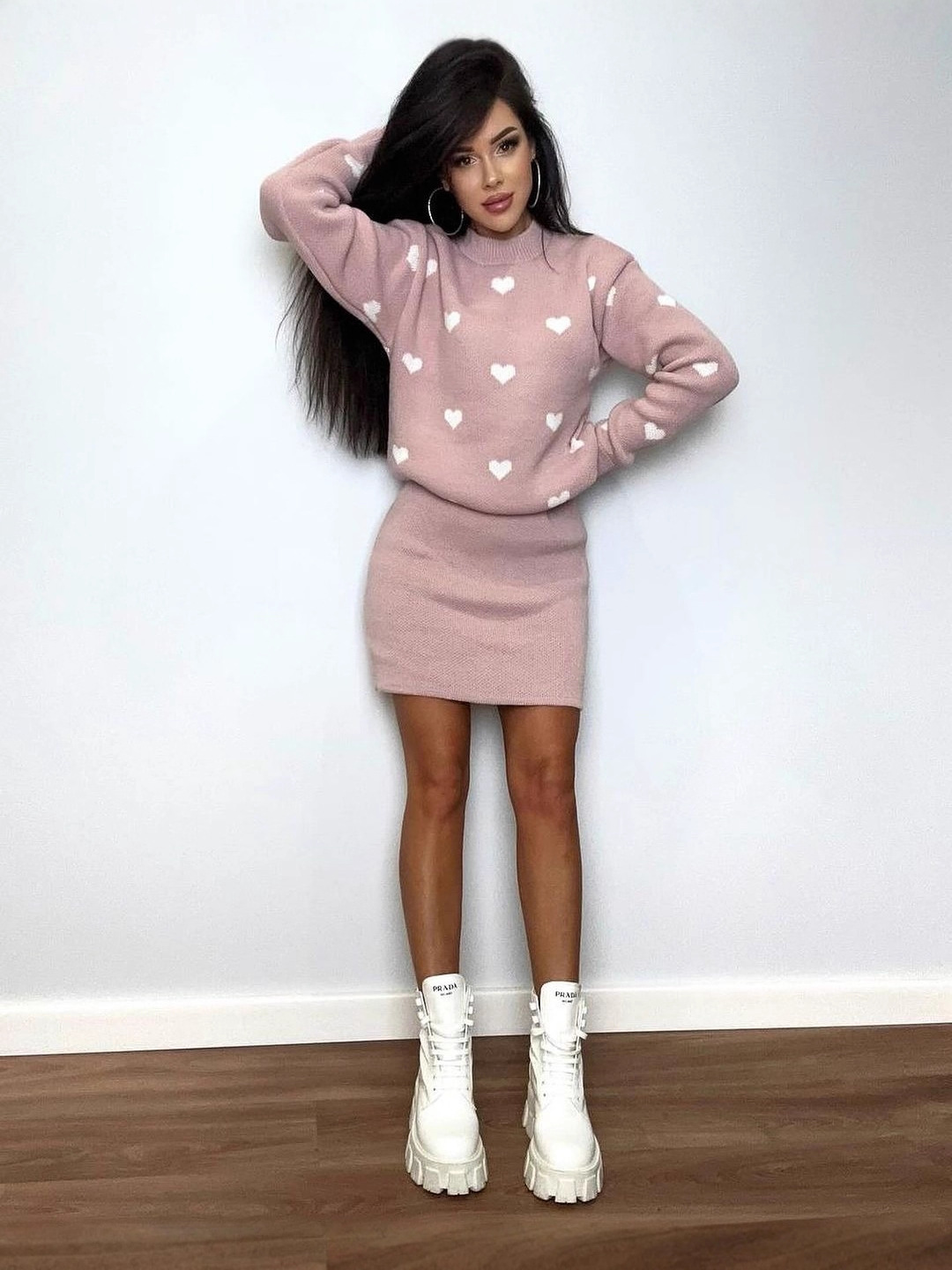 Women's Fuzzy Knit Sweater and High-Waist Mini Skirt Two-Piece Set