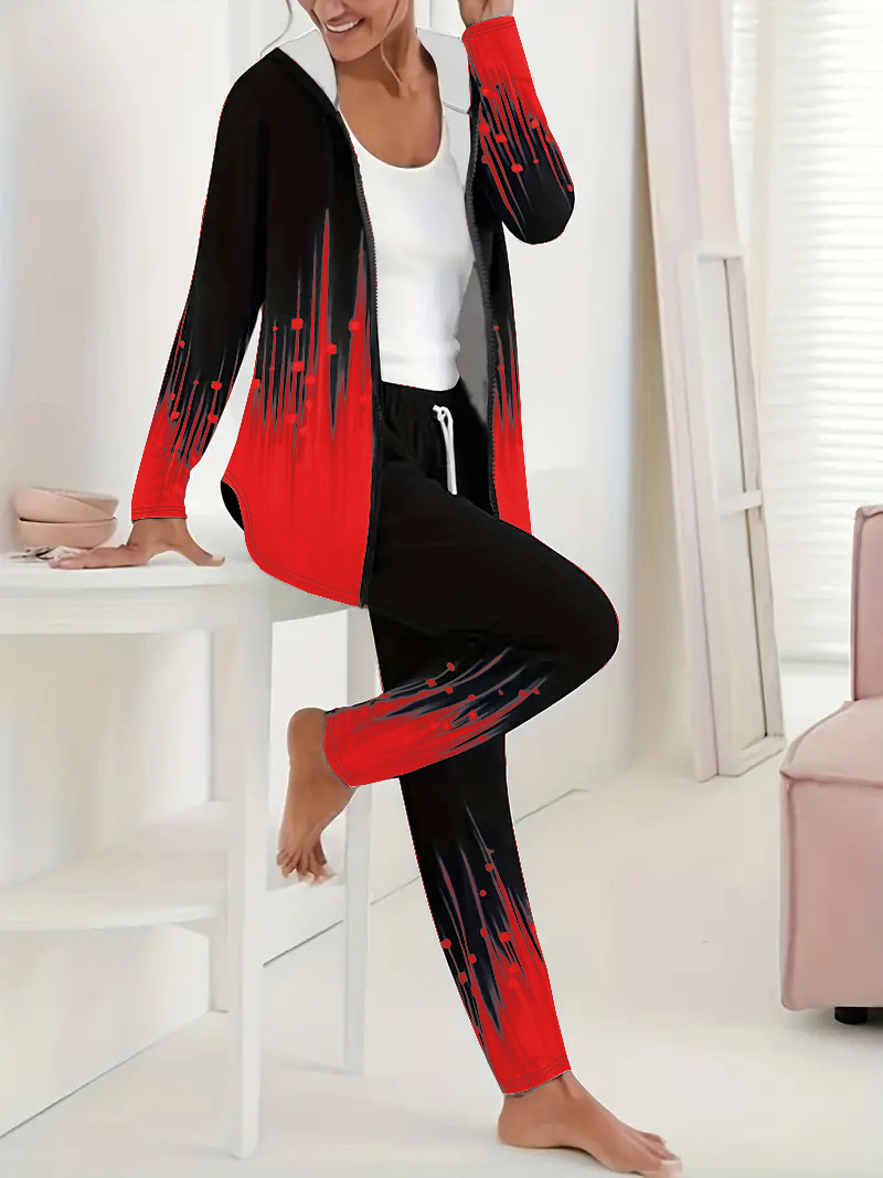 Women's 3D Digital Print Hooded Top and Pants Set Casual Streetwear