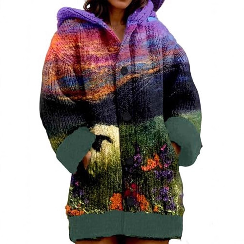 Women's Floral Print Button-Down Cardigan Sweater