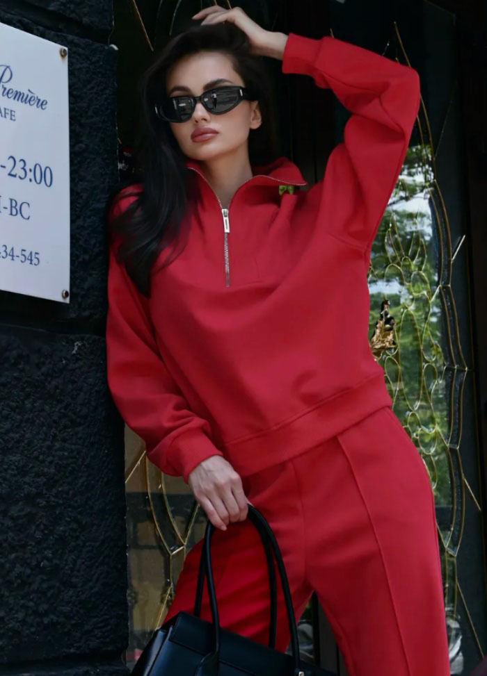 Women's Long Sleeve Stand Collar Zip Tracksuit Casual Two-Piece Set