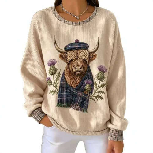 Women's Retro Floral Bull Head Print Sweatshirt