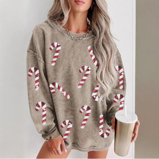 Women's Christmas Candy Cane Print Crewneck Sweatshirt