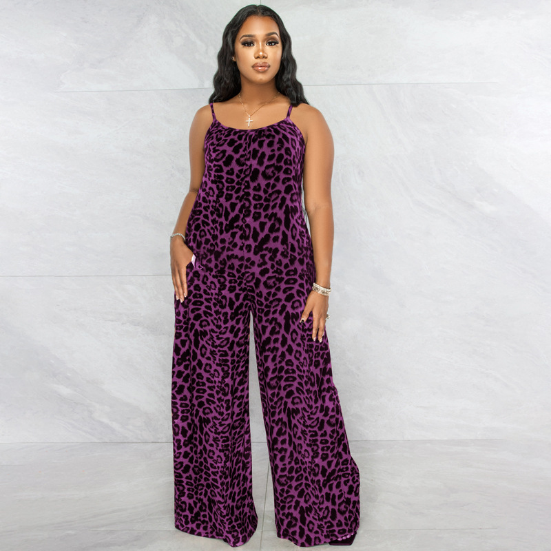 Women's Leopard Print Sleeveless Wide-Leg Jumpsuit
