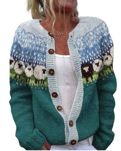 Women's Animal Boho Print Button Cardigan Sweater