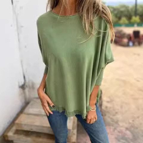 Women's Loose Long Sleeve Ruffle Knit Top