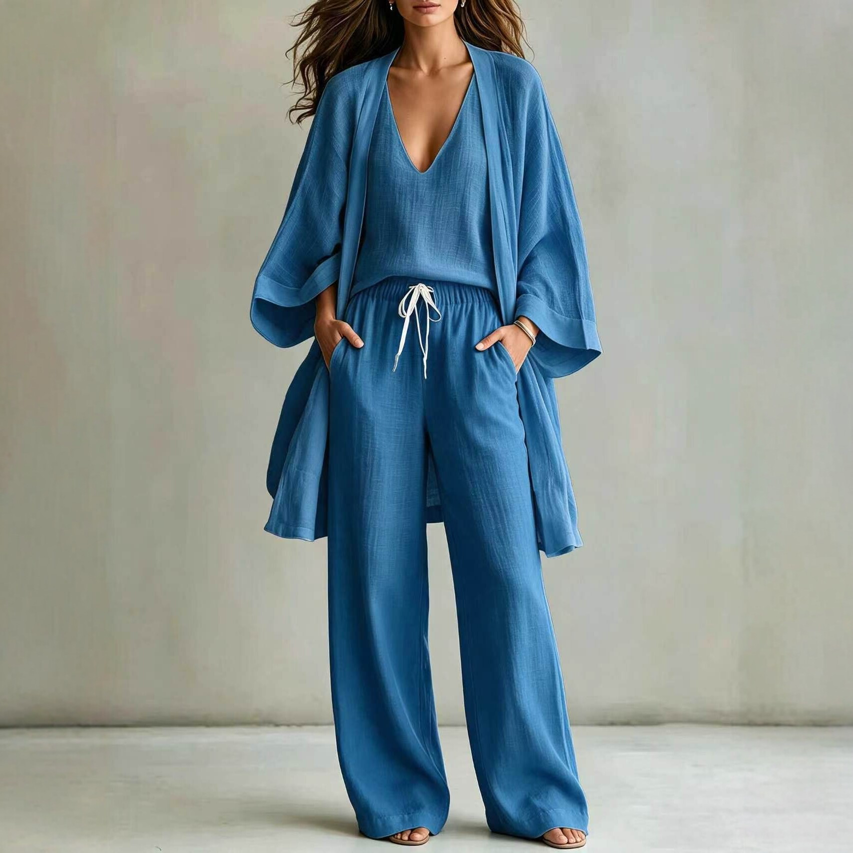 Women's 3-Piece Open-Front Cardigan, Sleeveless Tank & Pants Set