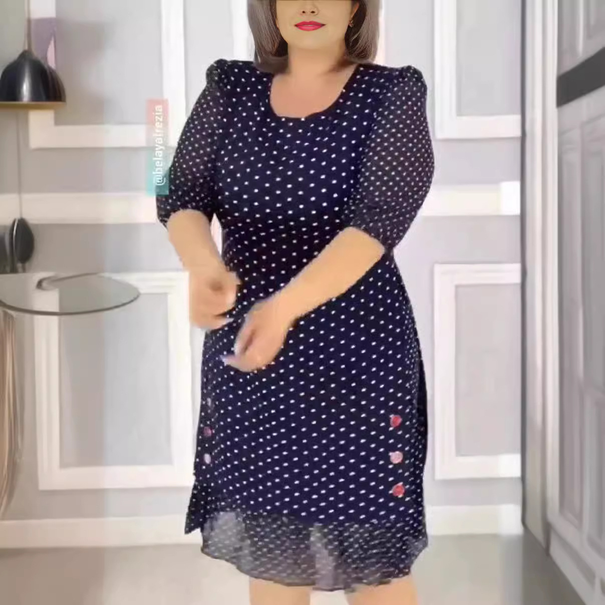 Women's Polka Dot Midi Dress Round Neck Short Sleeve A-Line