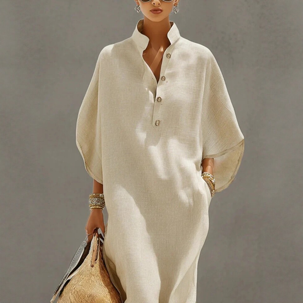 V-Neck Waist-Cinching Ruffle Dress