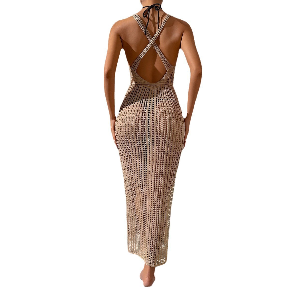 Women's Openwork Backless Knit Beach Cover-Up Dress