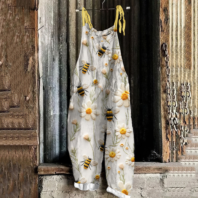 Women's Printed Vintage Sleeveless Wide-Leg Jumpsuit
