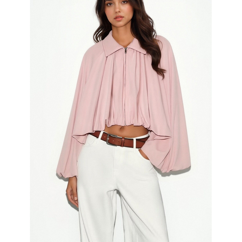 Women's Collared Balloon Sleeve Bomber Jacket