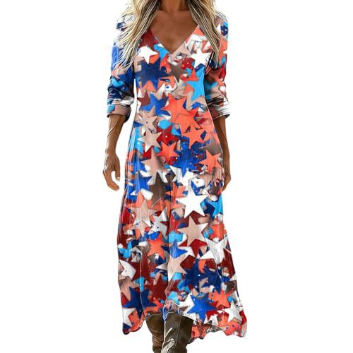 Women's Gradient Star American Flag Print Ruched Midi Dress