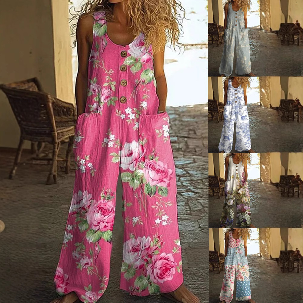 Women's Sleeveless Wide-Leg Jumpsuit with Pockets