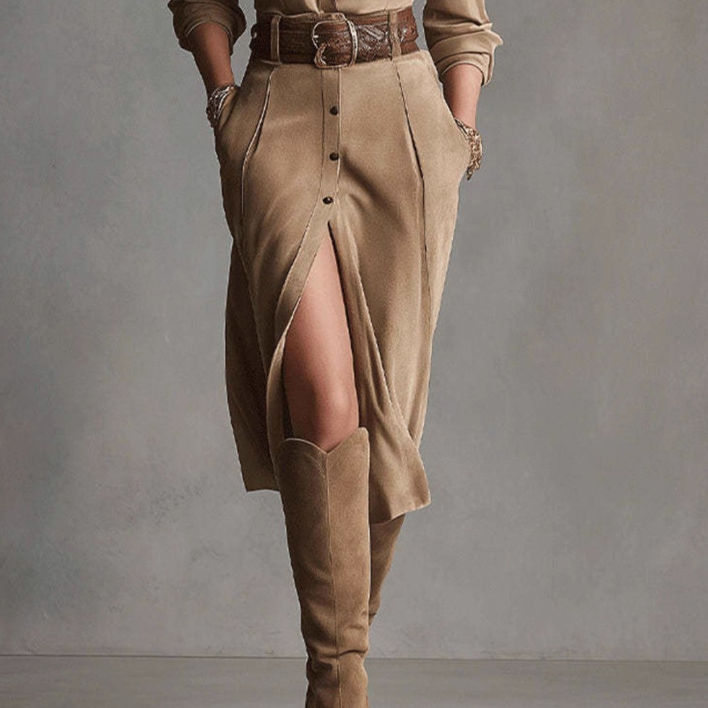 Suede Long Sleeve Over-The-Knee Cardigan Dress